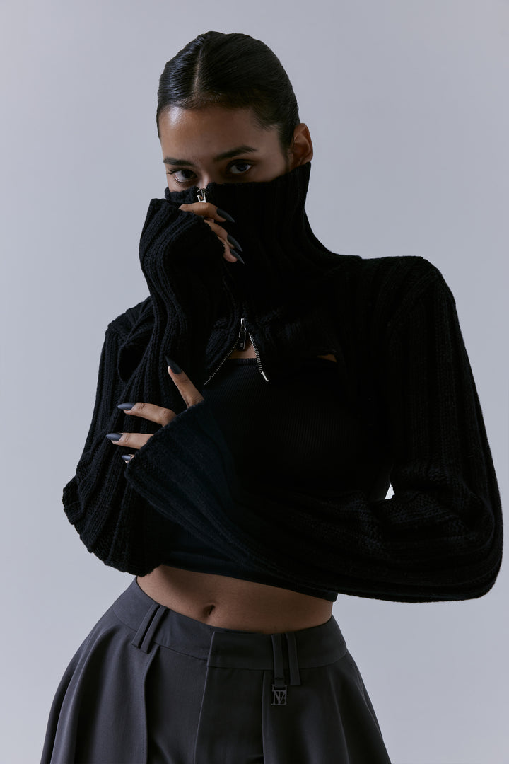 Treemingbird High-neck Bolero Knit Zip-up Black