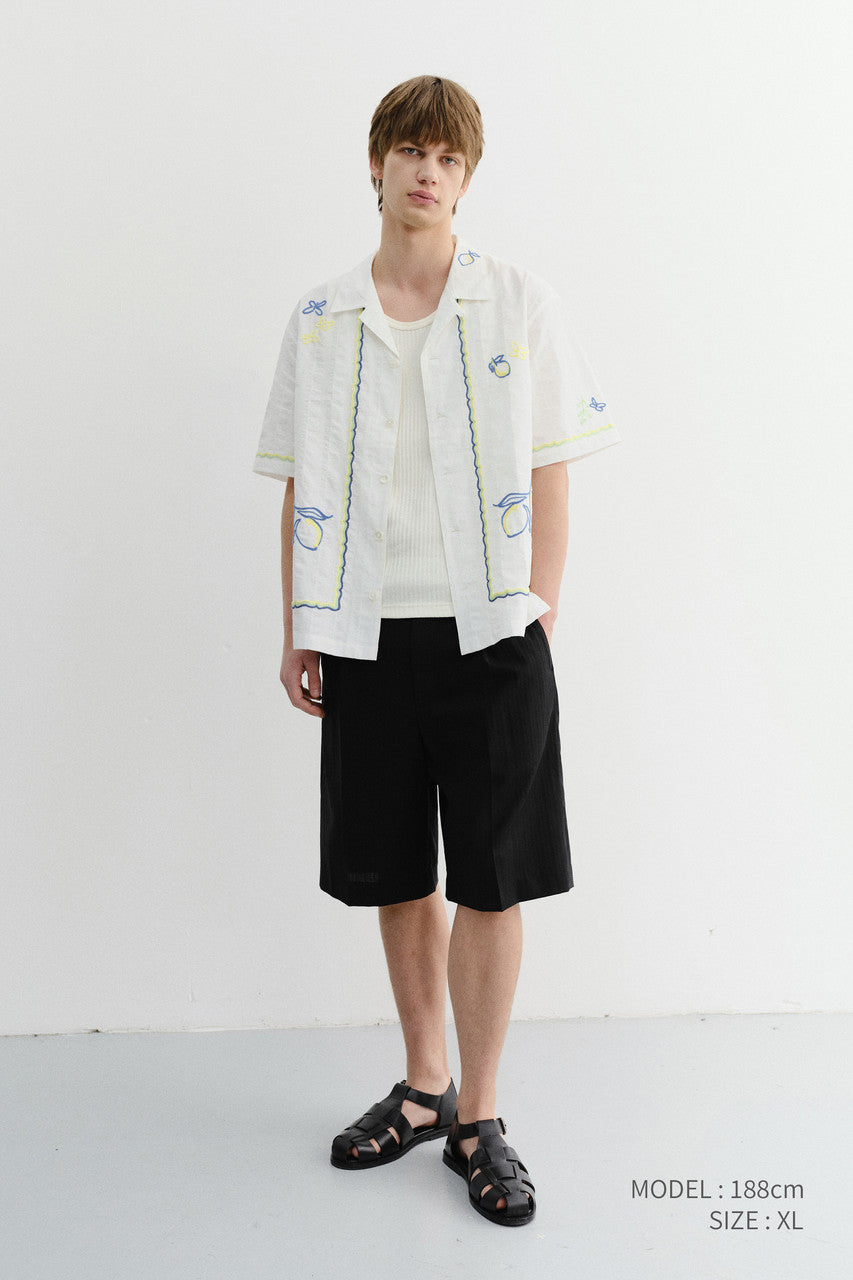 Dunst Unisex Hand-Drawing Open Collared Shirt Lemon Garden