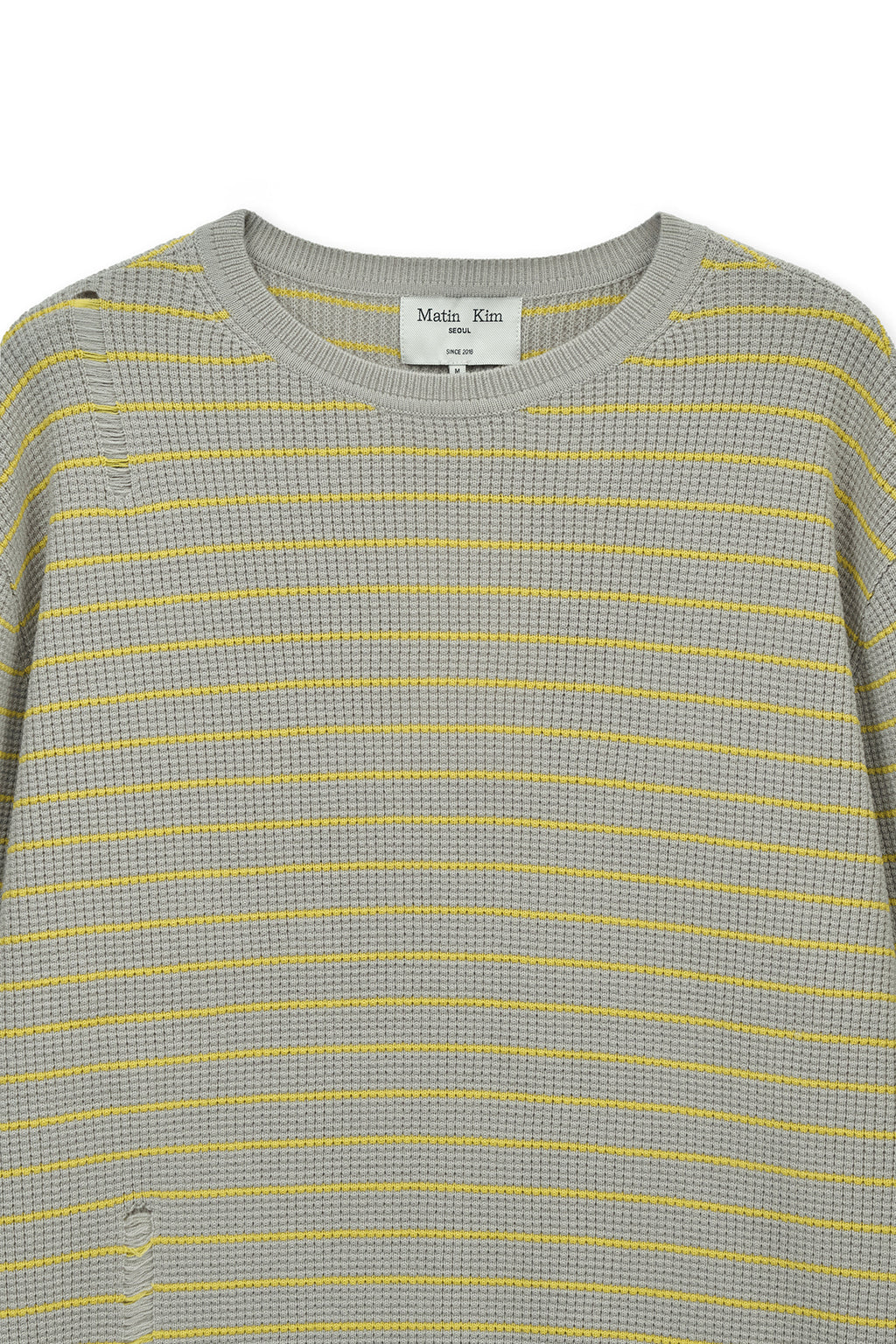 Matinkim Stripe Damaged Loose Pullover IN Beige