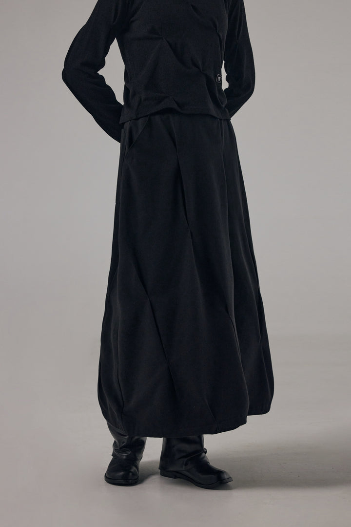 Treemingbird Bar-tack Pleated 2-way Fit Skirt Black