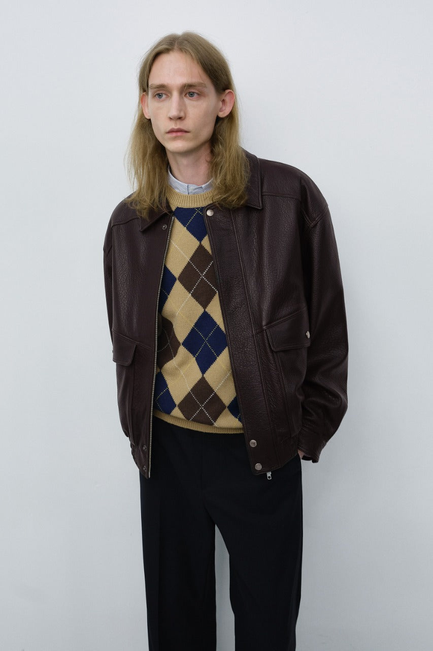 Dunst Unisex Oversized Vintage Leather Blouson Brown