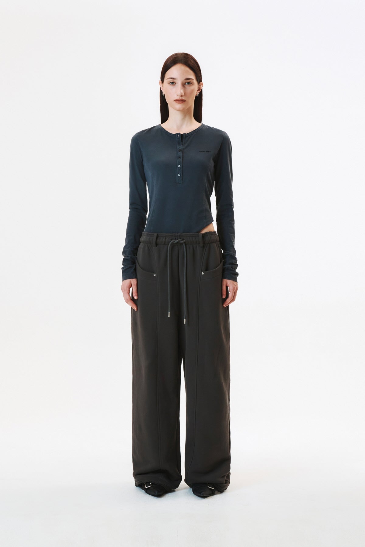 Matinkim Pocket Rivet Loose Fit Sweat Pants IN Charcoal
