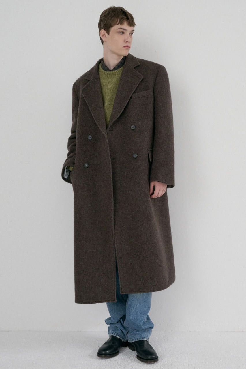 Dunst Unisex Loose Double-Breasted Coat Brown Melange