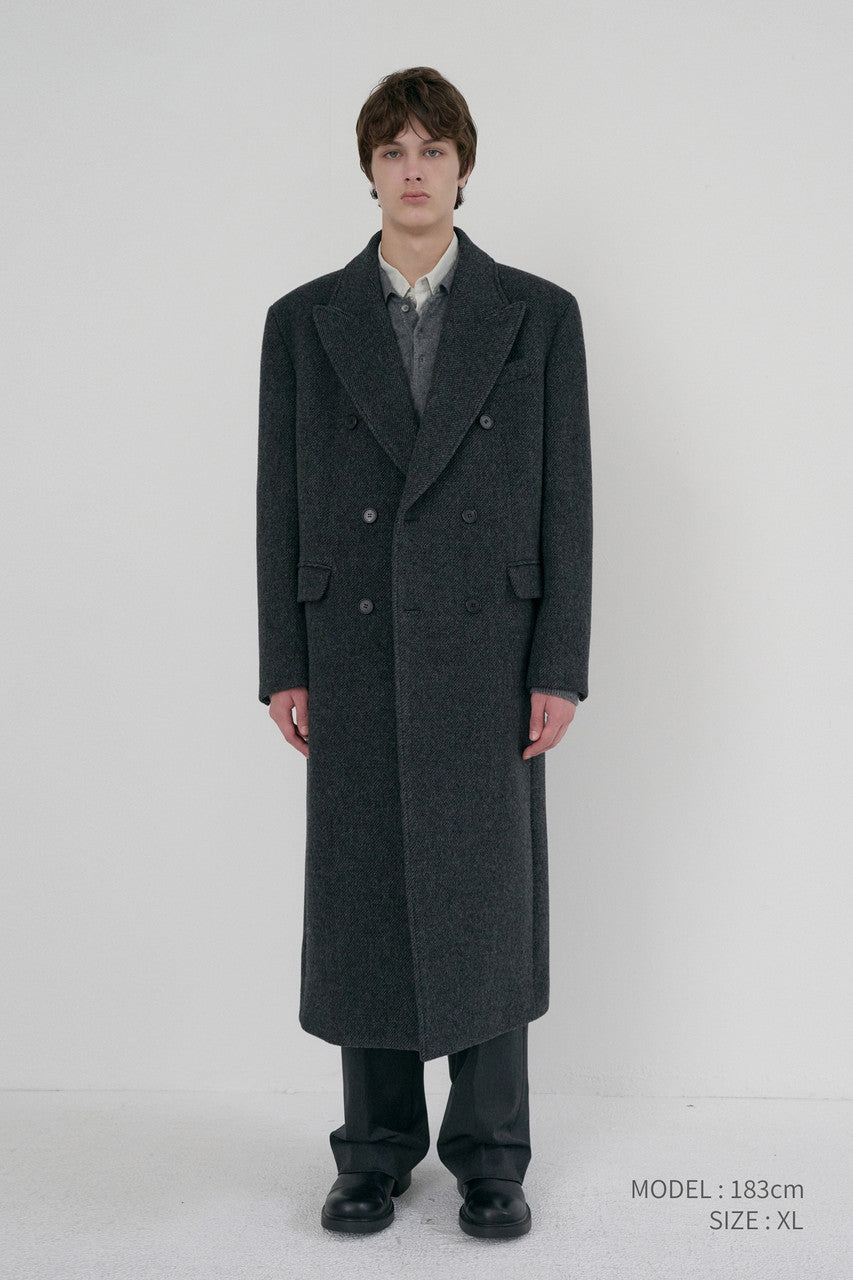 Dunst Unisex Tailored Double-Breasted Coat Charcoal Grey Pattern