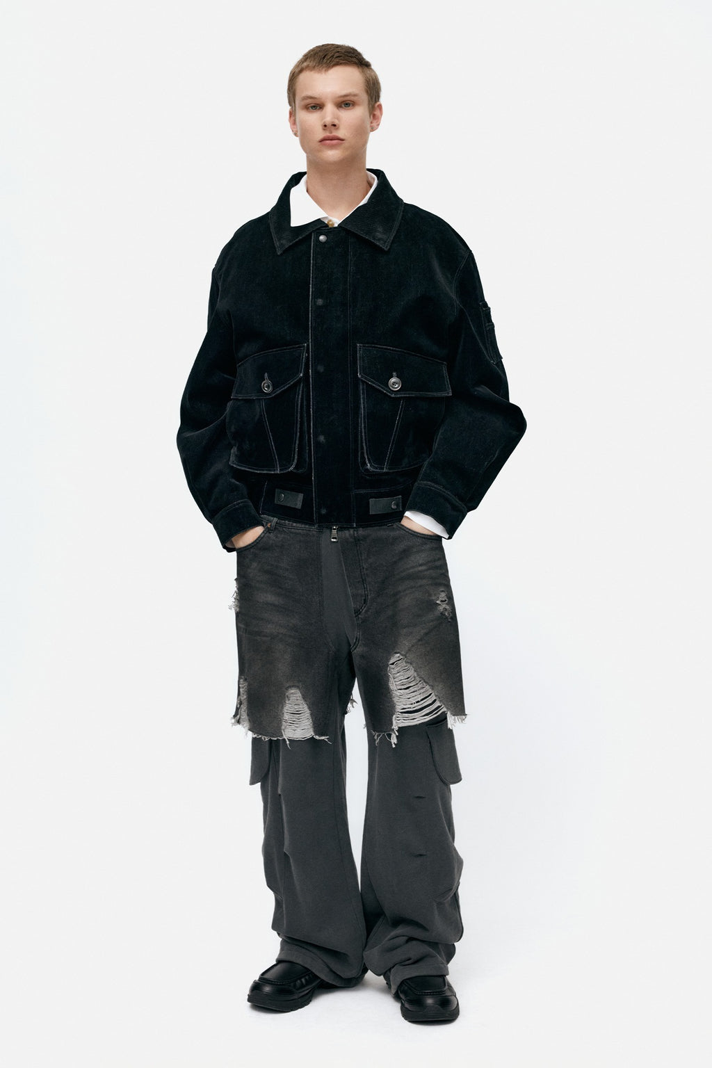 Andersson Bell Unisex Rugged Denim-Inset Sweatpants