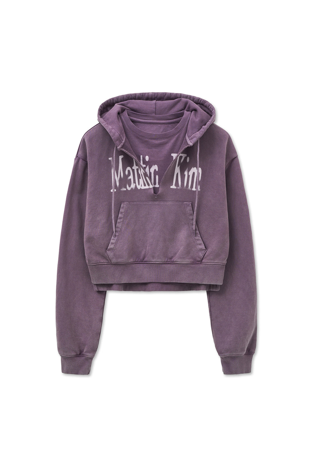 [matinkim] WASHED LAYERED CROP HOODY IN PURPLE