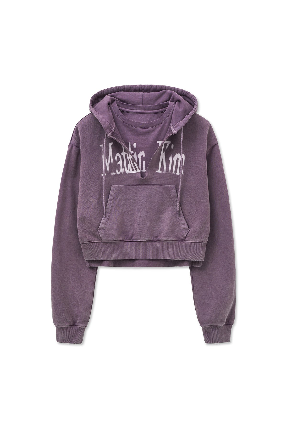 [matinkim] WASHED LAYERED CROP HOODY IN PURPLE