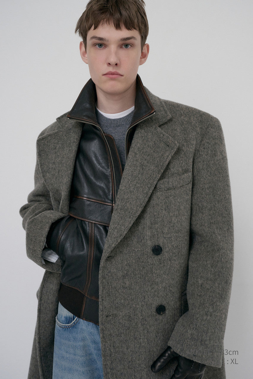 Dunst Unisex Loose Double-Breasted Coat Grey Herringbone