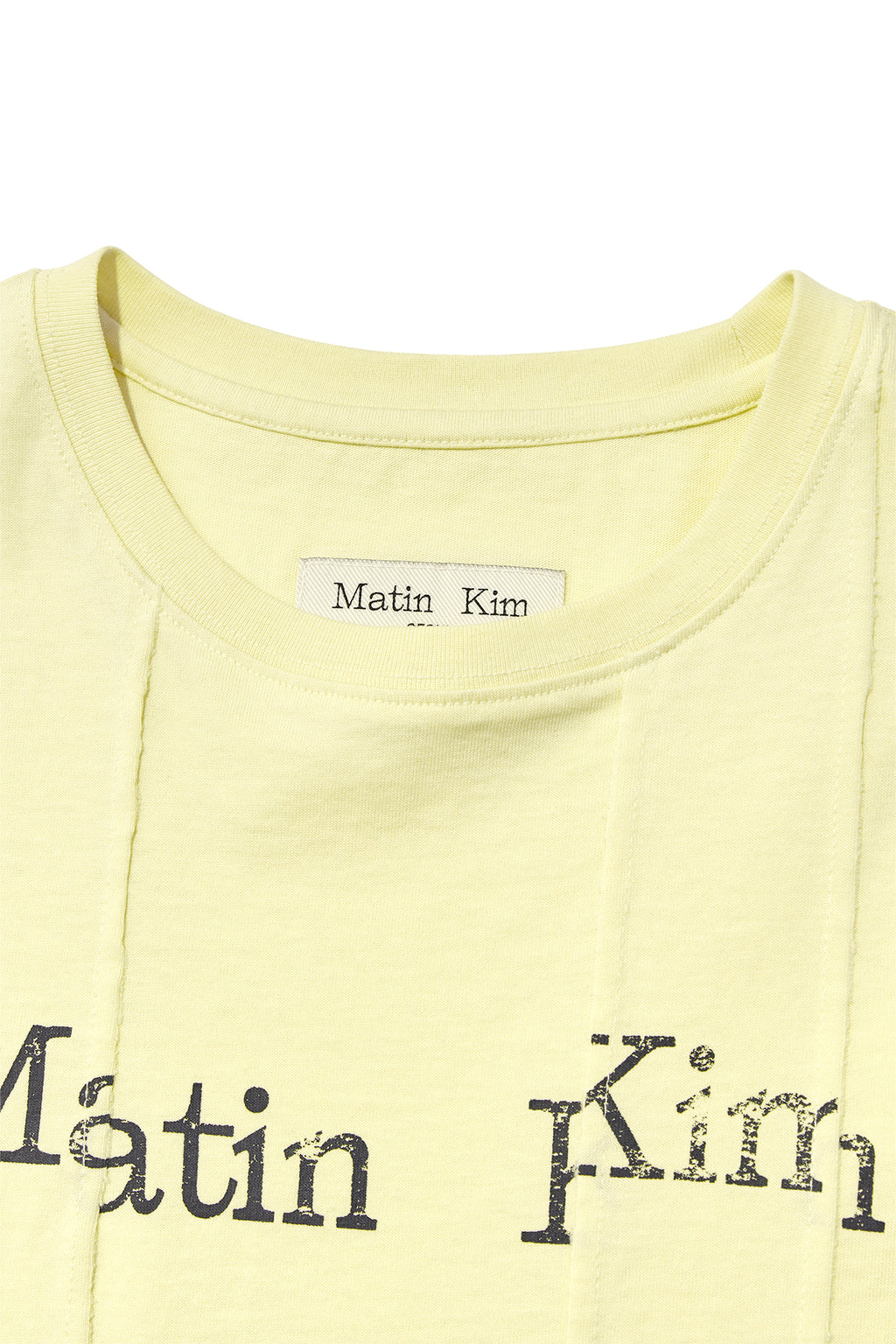 [matinkim] UNBALANCE TYPO LOGO CROP TOP IN YELLOW