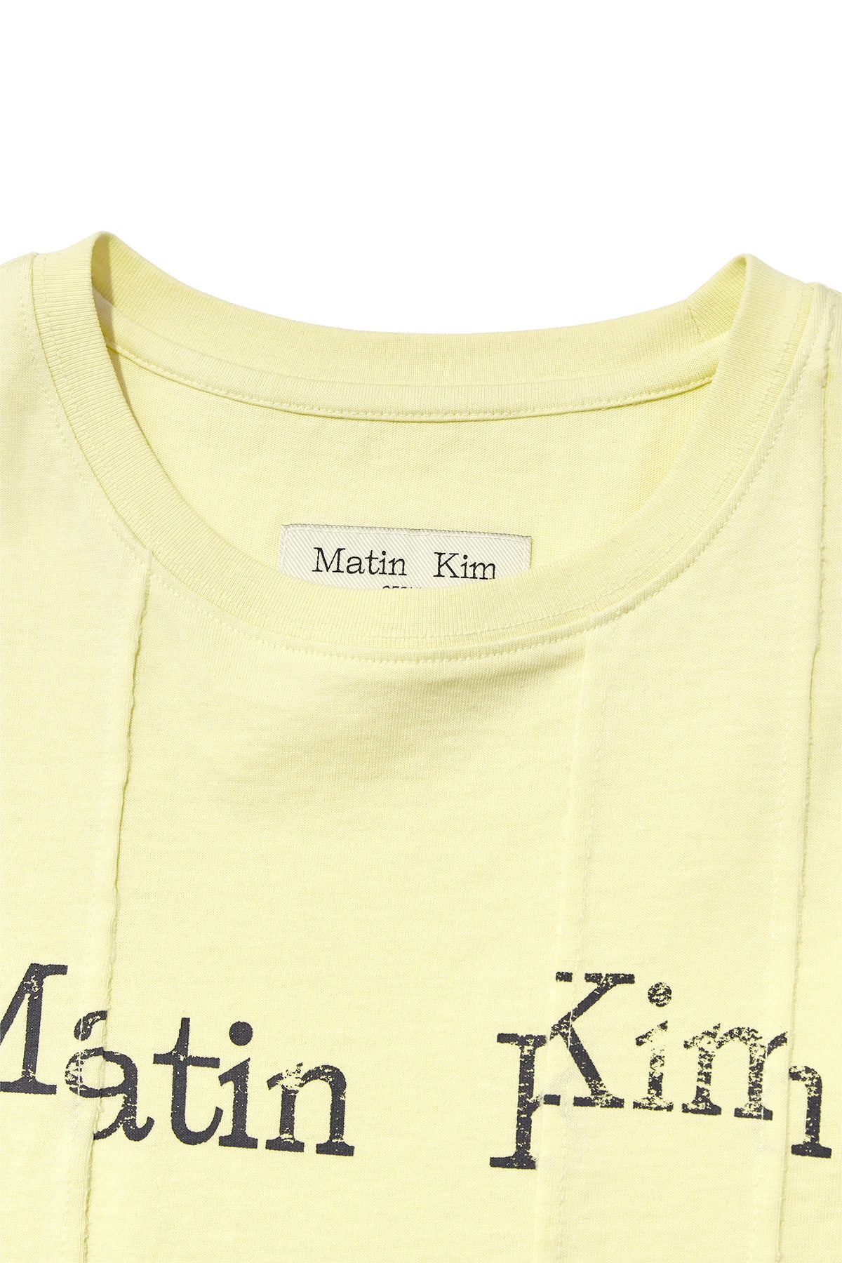 [matinkim] UNBALANCE TYPO LOGO CROP TOP IN YELLOW