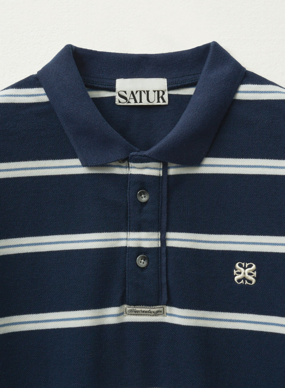 [satur] (W) Stripe Pique Polo Long Sleeve - Navy