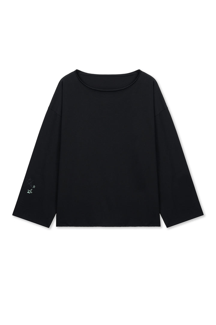 Matinkim Raw Hem Finished Boat Neck Top IN Black