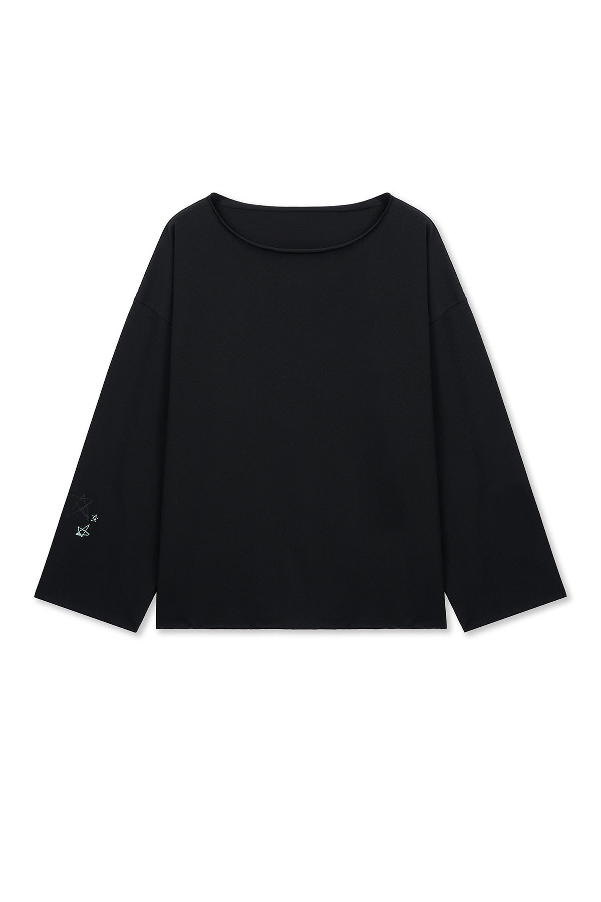 Matinkim Raw Hem Finished Boat Neck Top IN Black