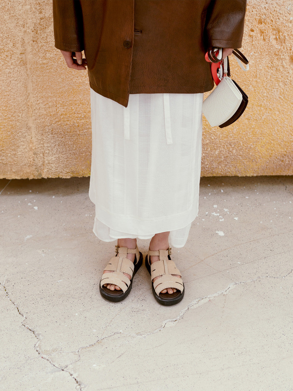 Low Classic Suede Stitch Fisherman Sandal Ivory