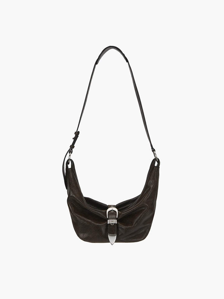 Margesherwood Belted Hobo Medium brown+black two-tone cracked