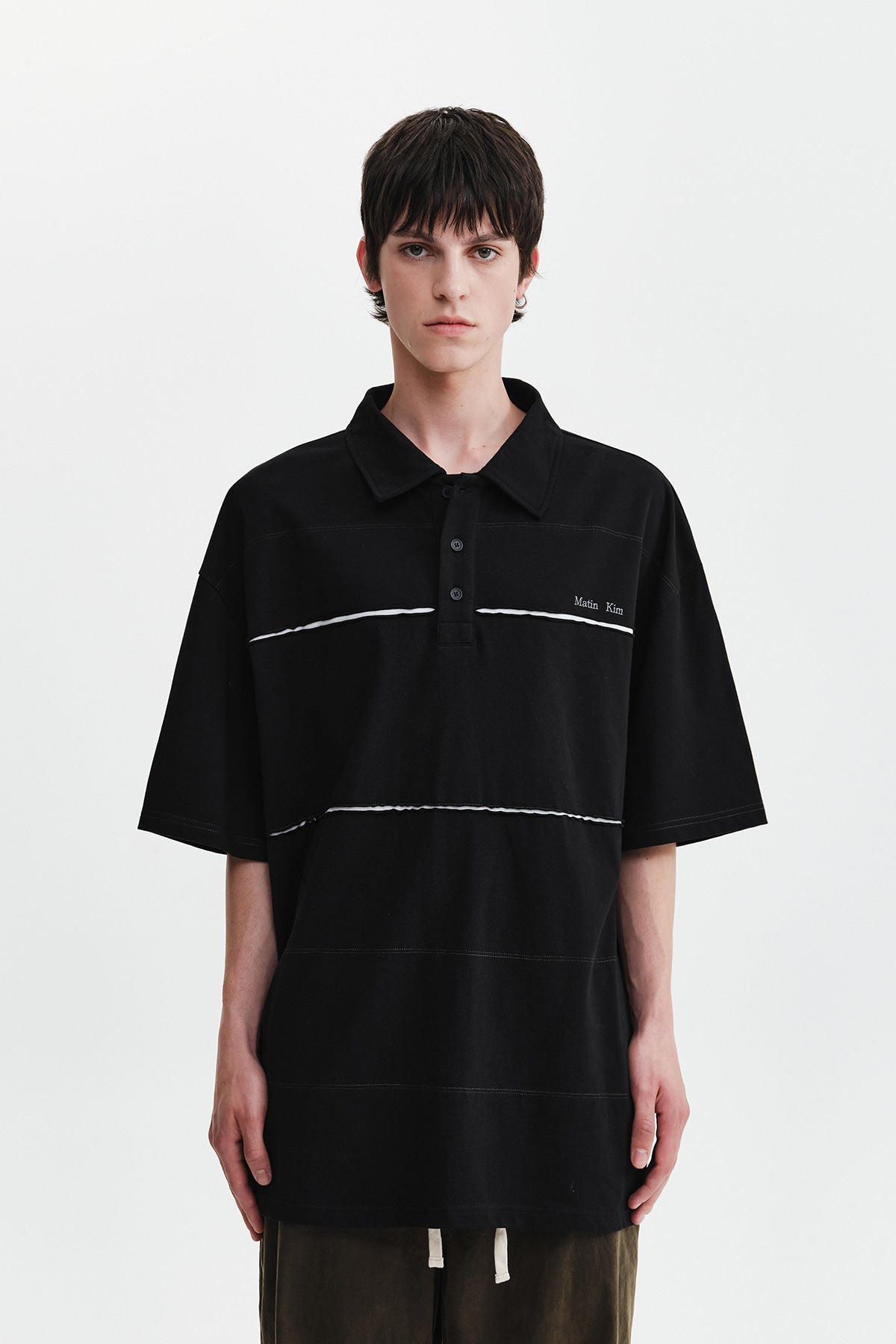 Matinkim Cut Out Block Collar Top For Men IN Black