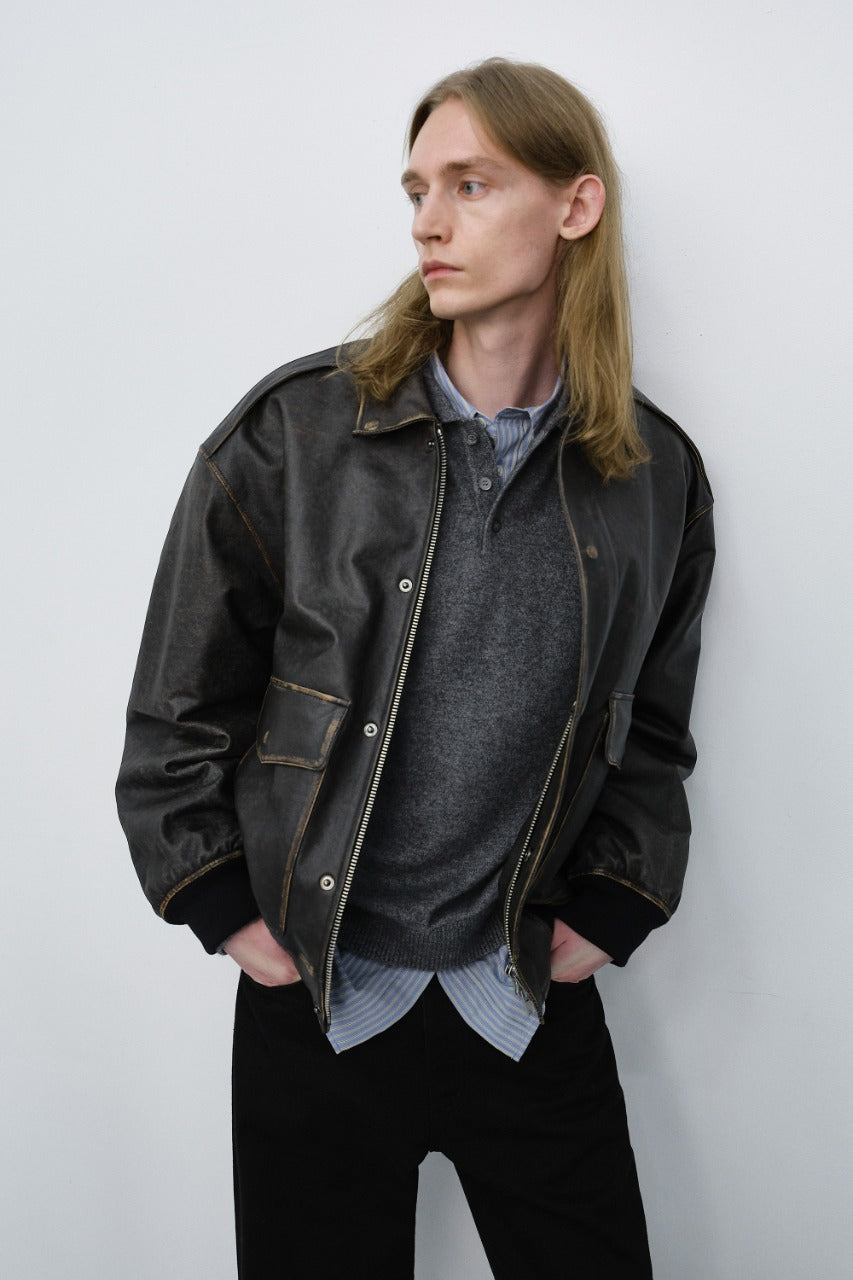Dunst Unisex Detachable A-2 Leather Blouson Brushed Black