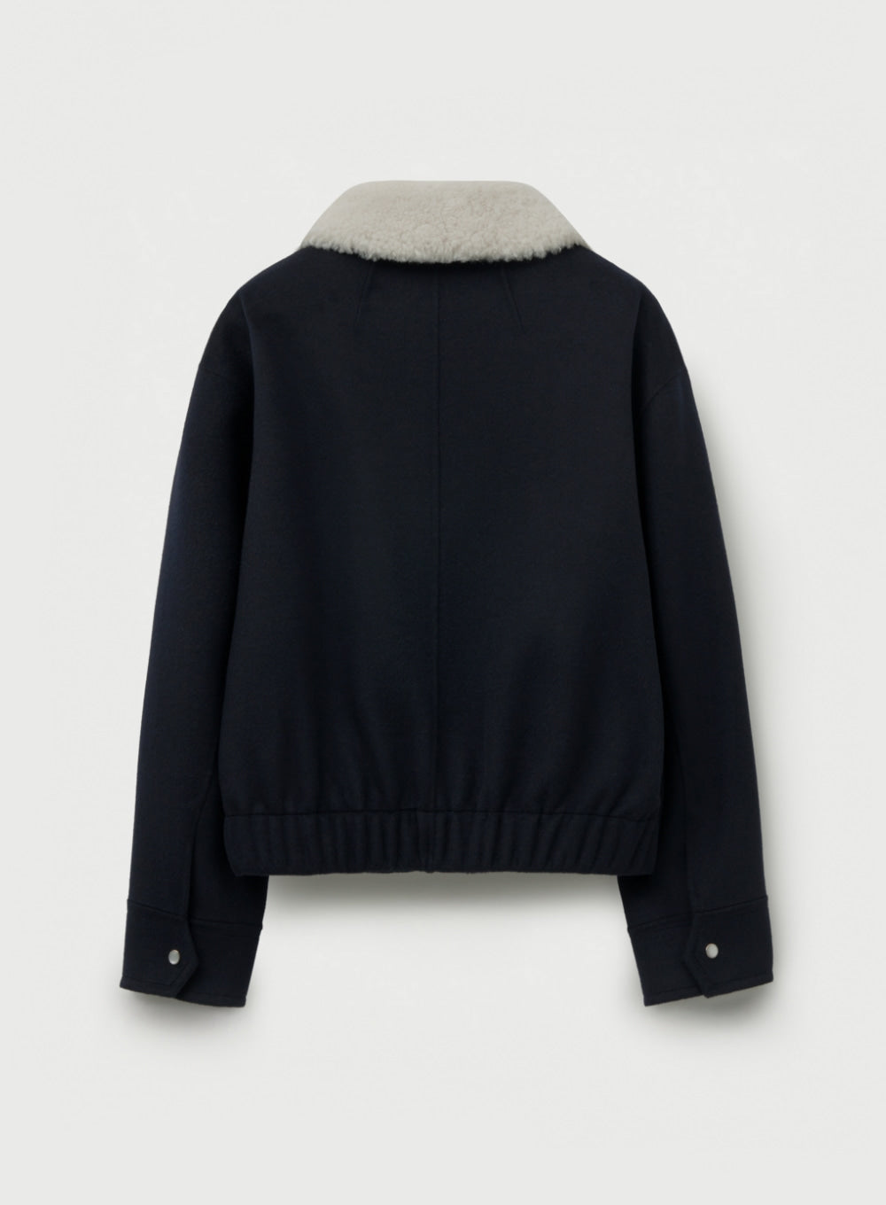 [satur] (W) Shearling Collar Wool Blend Jacket - Navy
