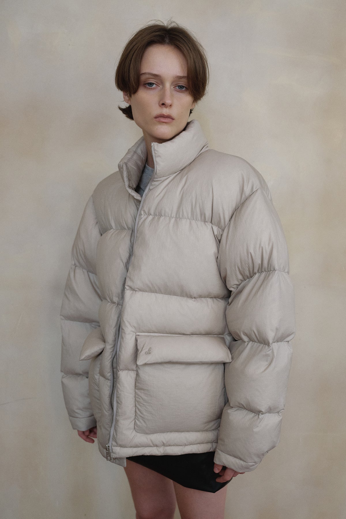 Overdueflair Sheer Quilted Down Jumper Light Beige