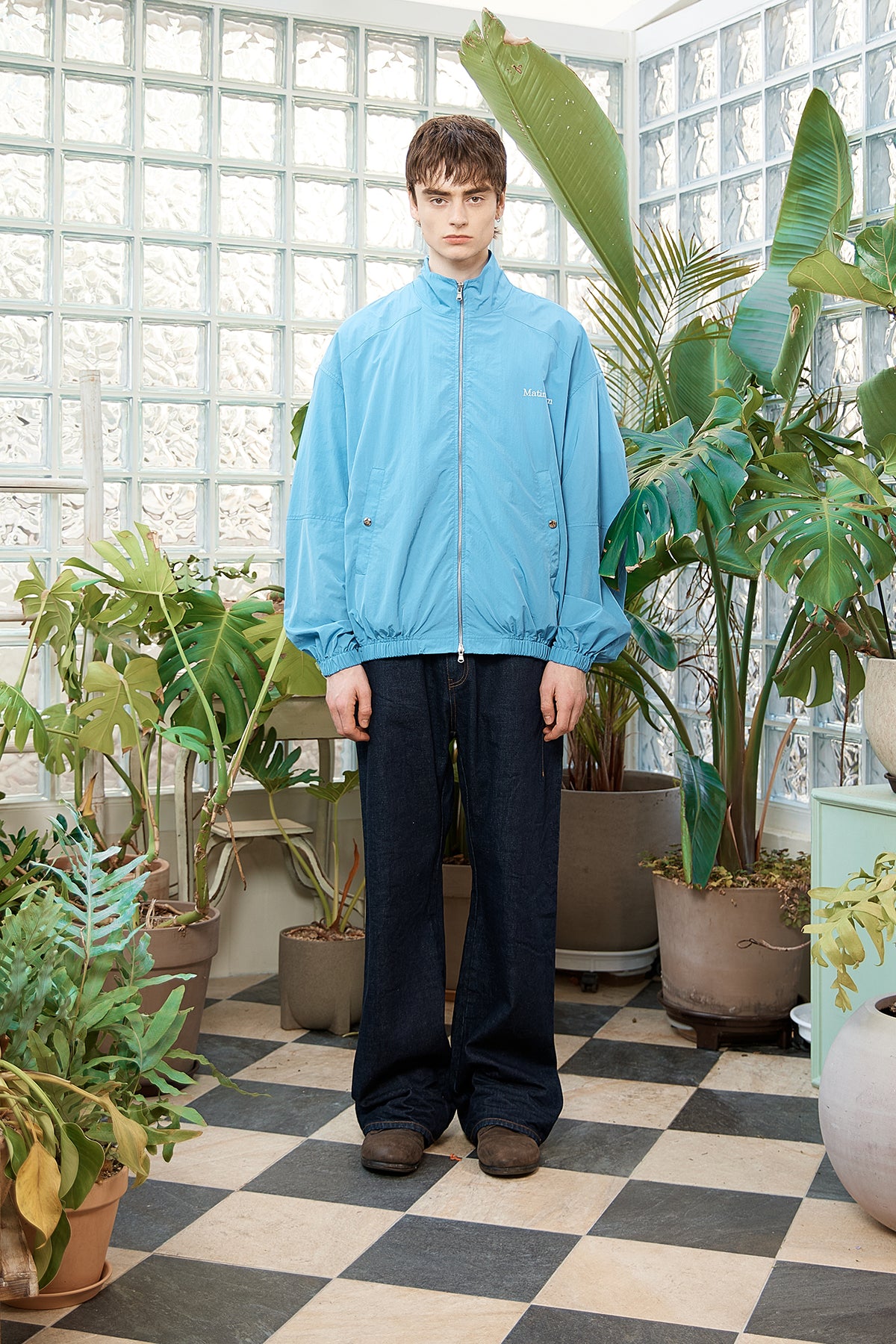 [matinkim] OVERSIZE NYLON LIGHT JUMPER FOR MEN IN LIGHT BLUE