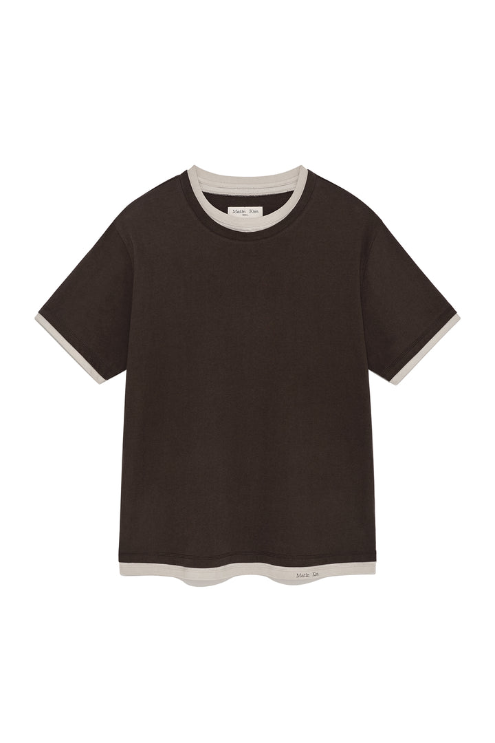 Matinkim Color Point Layered Top For Men IN Brown