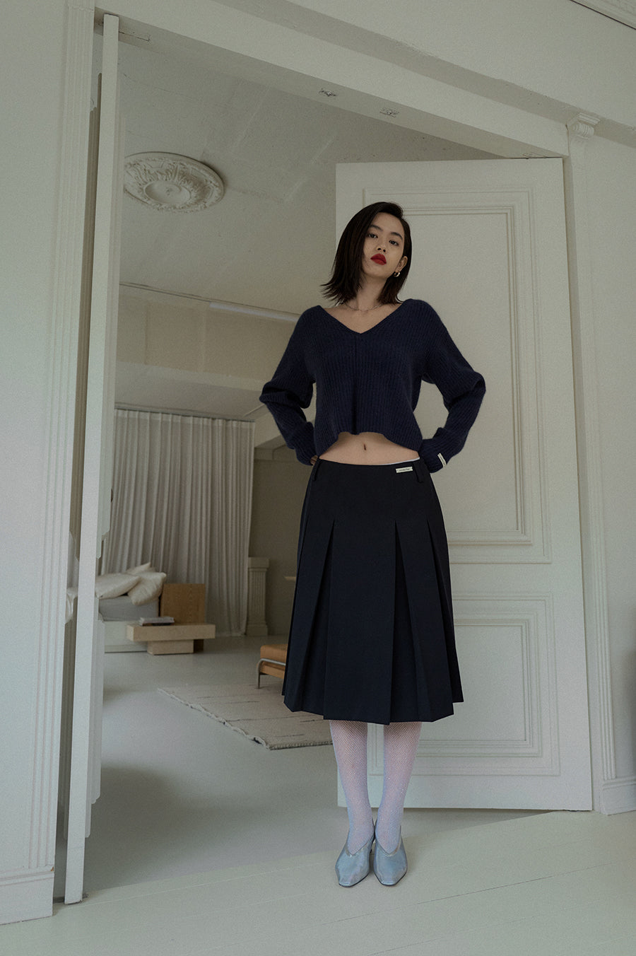 Overdueflair Wool Pleated Skirt Navy