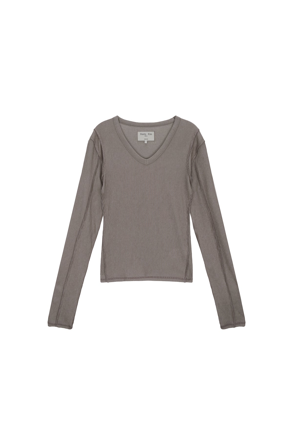 Matinkim Stitch V Neck Slim Long Sleeve IN Brown