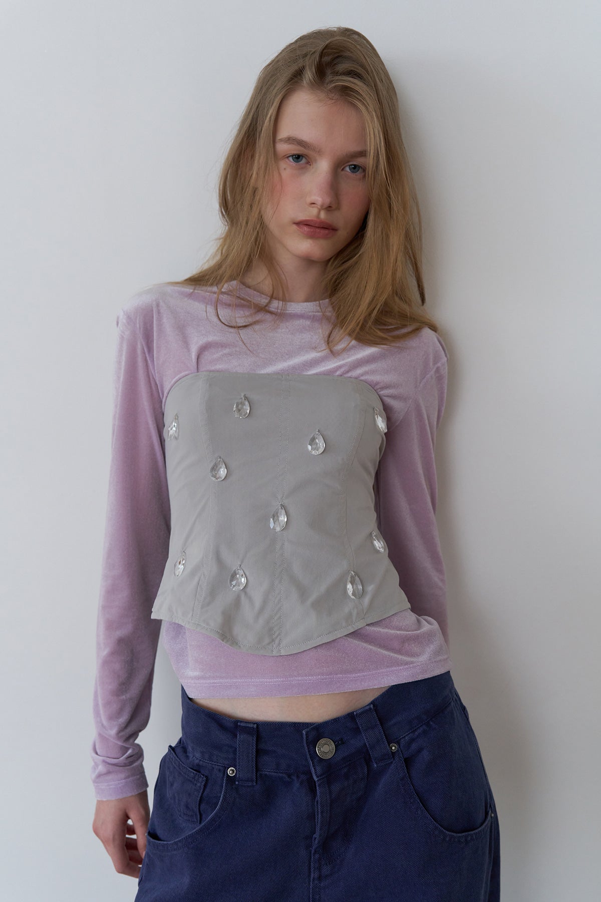 Overdueflair Jewel Impact Corset Top Light Grey