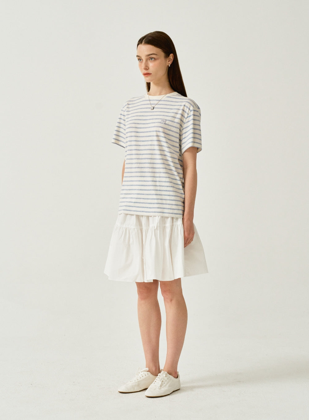 [satur] (W) All Day Basic Stripe T-Shirt - Blue