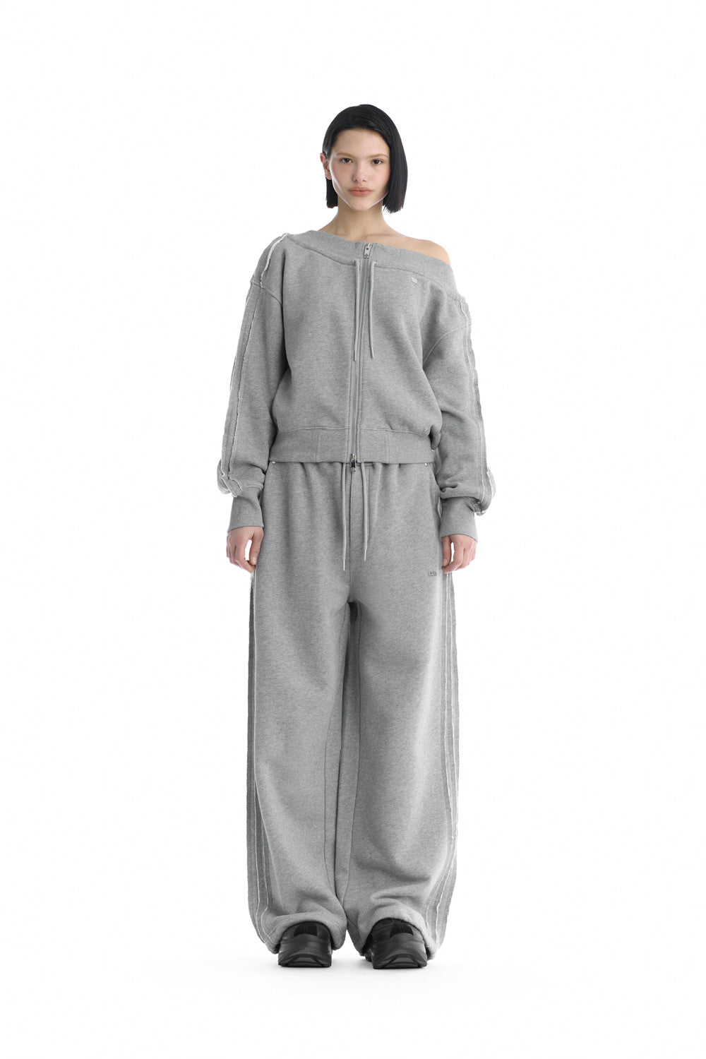 Treemingbird Tmb Off-Shoulder Sweat Set-Up Zip-Up Melange Gray