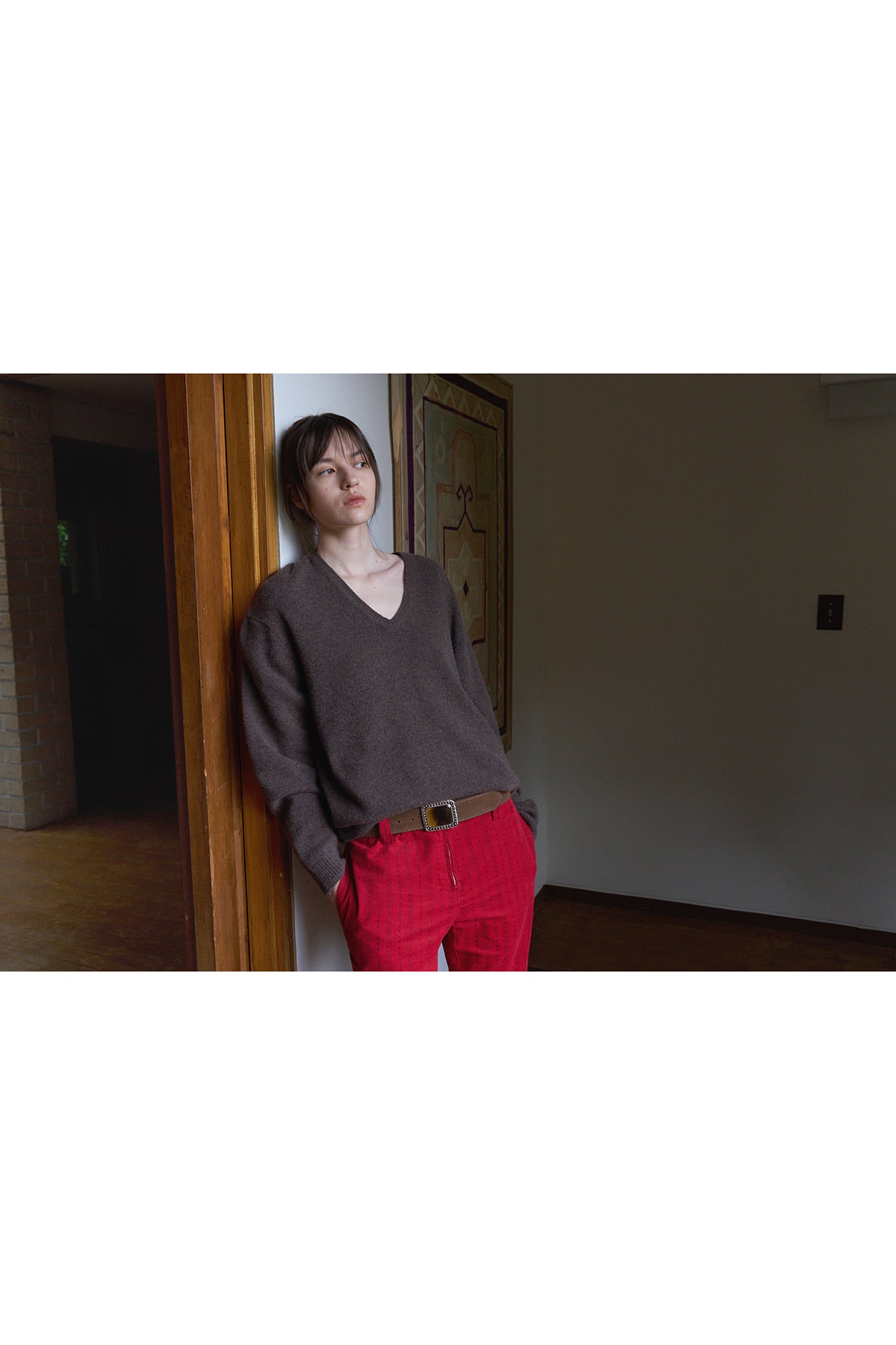 Overdueflair Relaxed Fit V-Neck Knit Brown