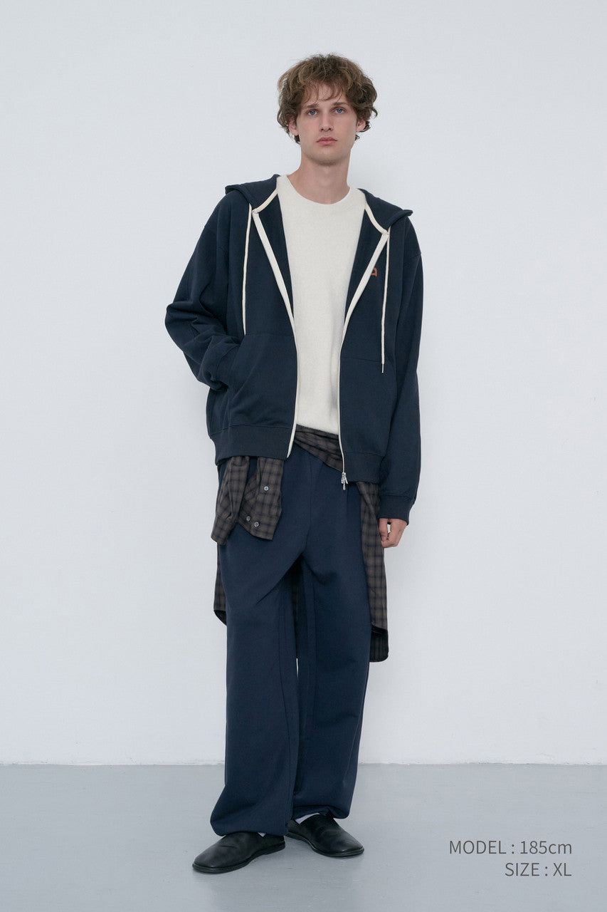 Dunst Unisex Leather Logo Zip-Up Hoodie French Navy