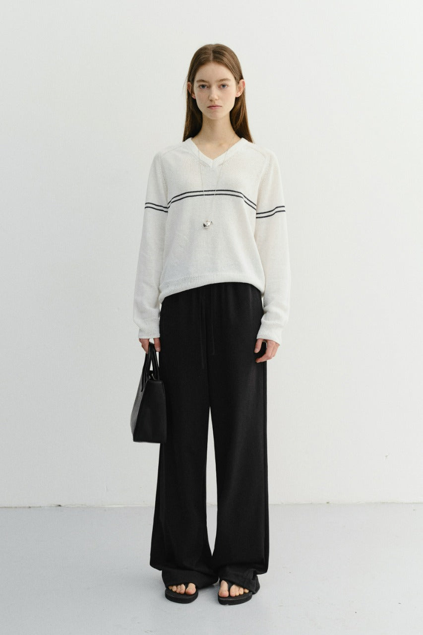 Dunst Unisex V-Neck Striped Sweater Cream