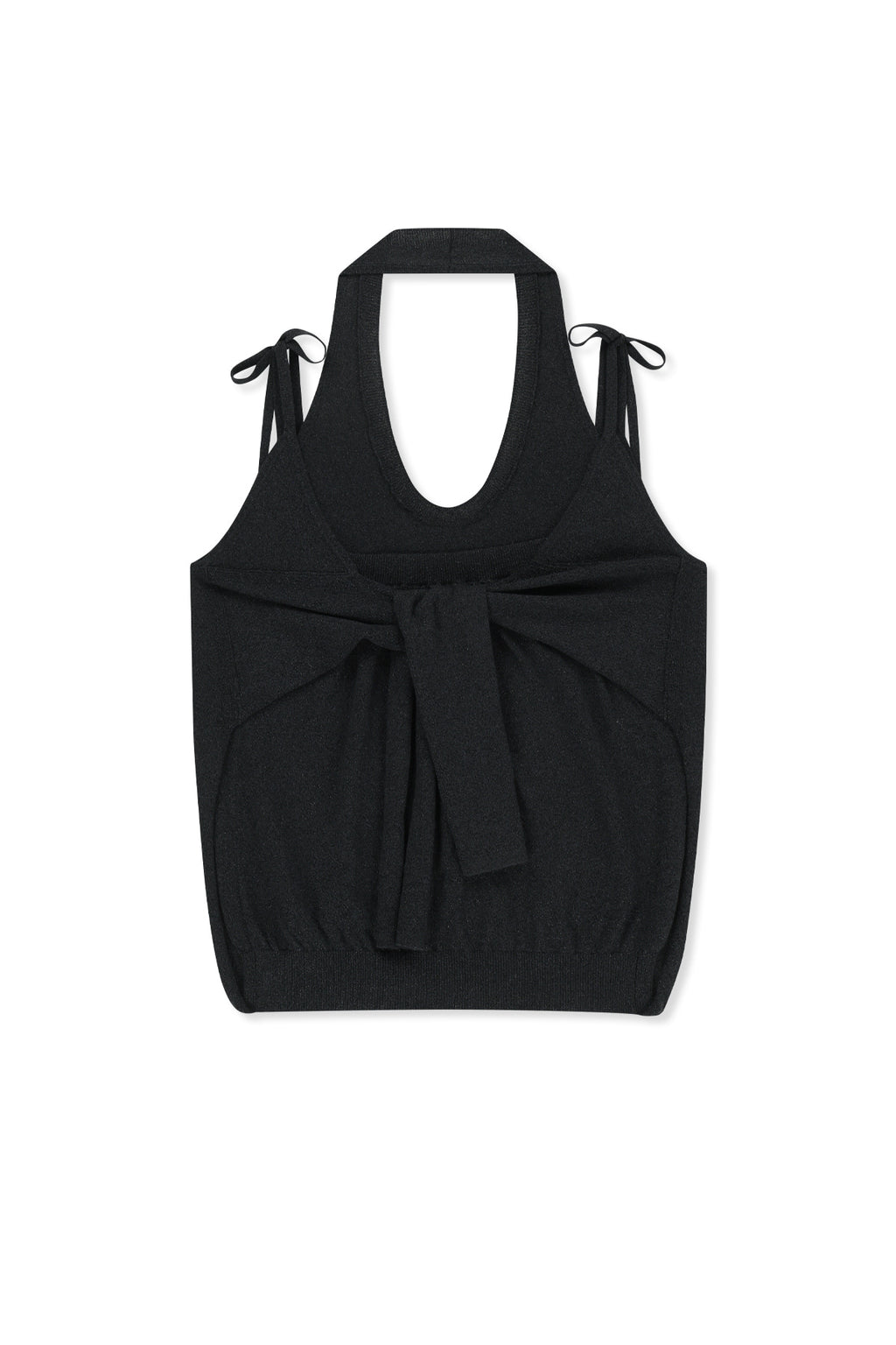 [matinkim] Layered Tie Halter Neck Knit Top IN Black