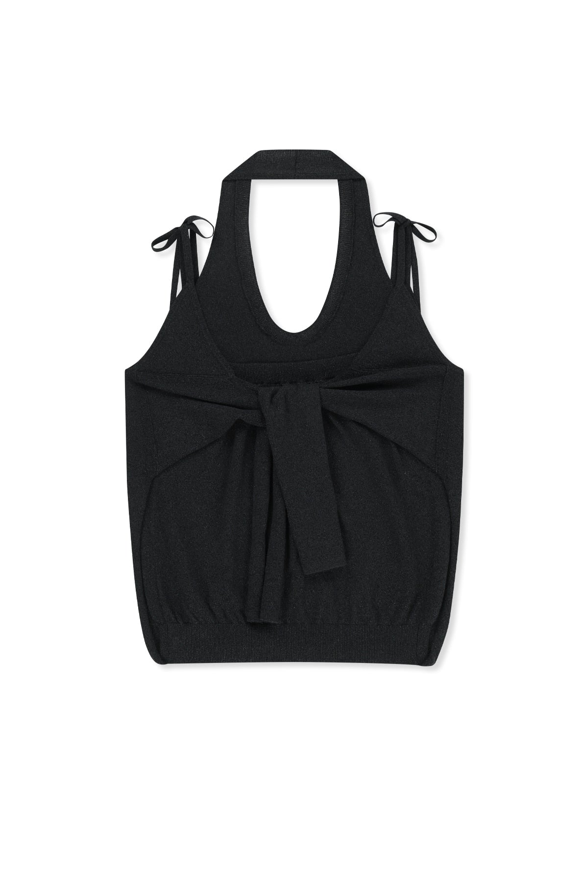 [matinkim] Layered Tie Halter Neck Knit Top IN Black
