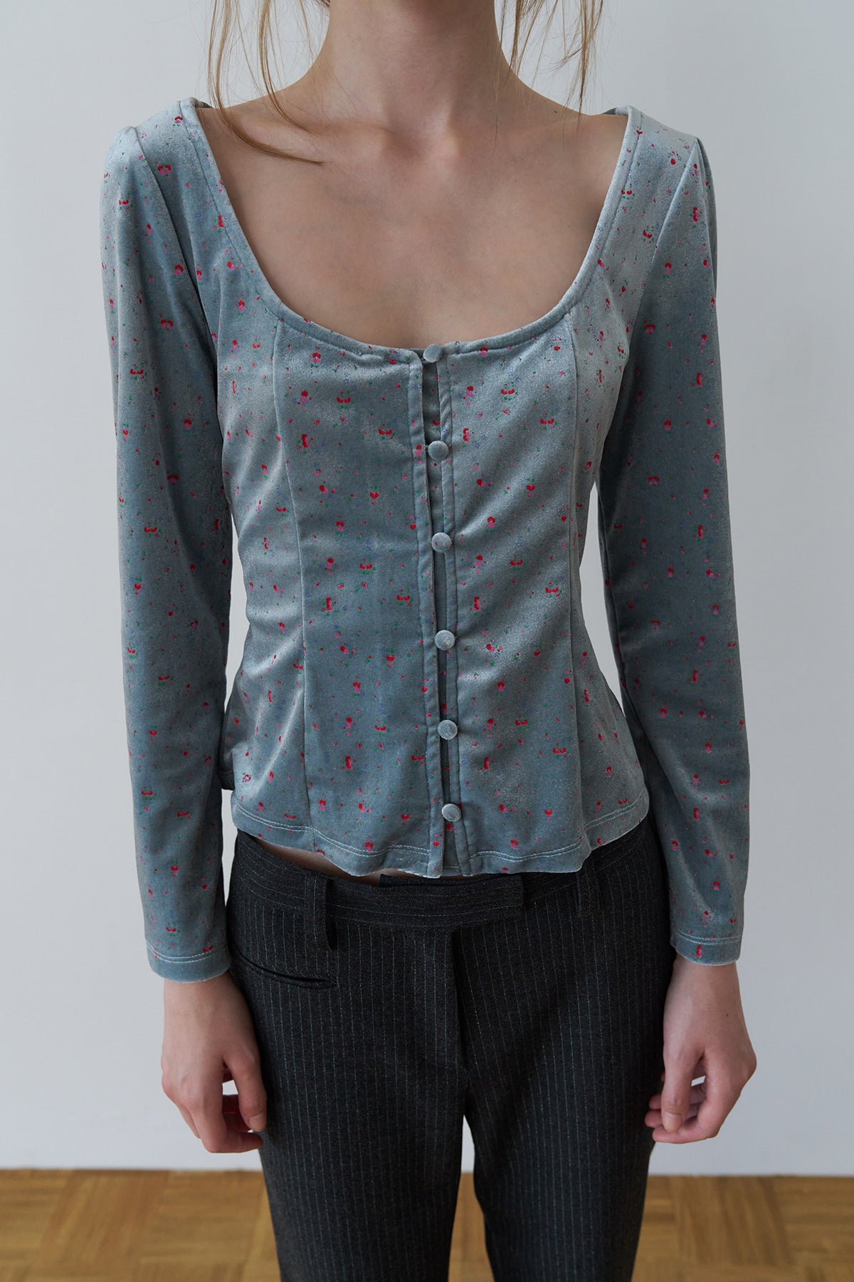 Overdueflair Floral-Printed Tee Blouse Indi Blue