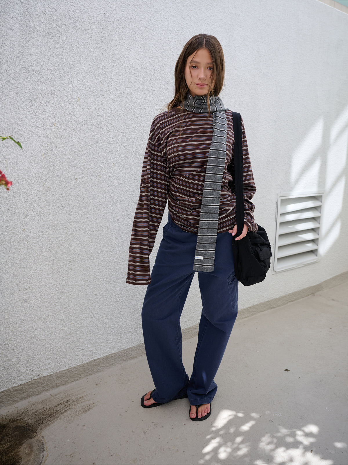 Low Classic Wool Cash Blend Striped Muffler Melange Grey