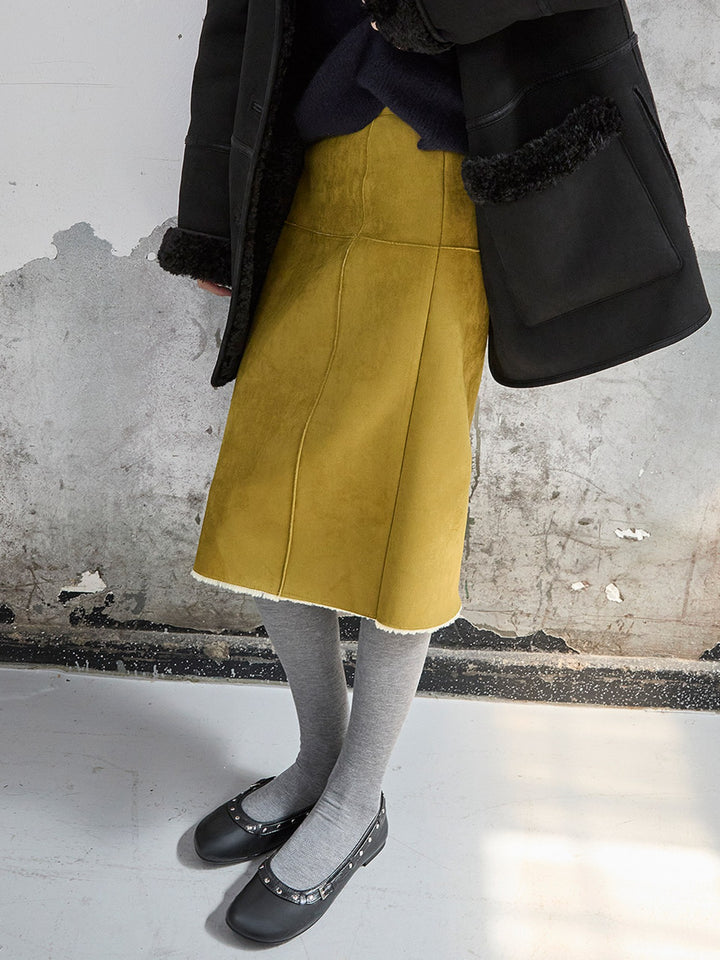 Raive Suede Midi Skirt in Olive