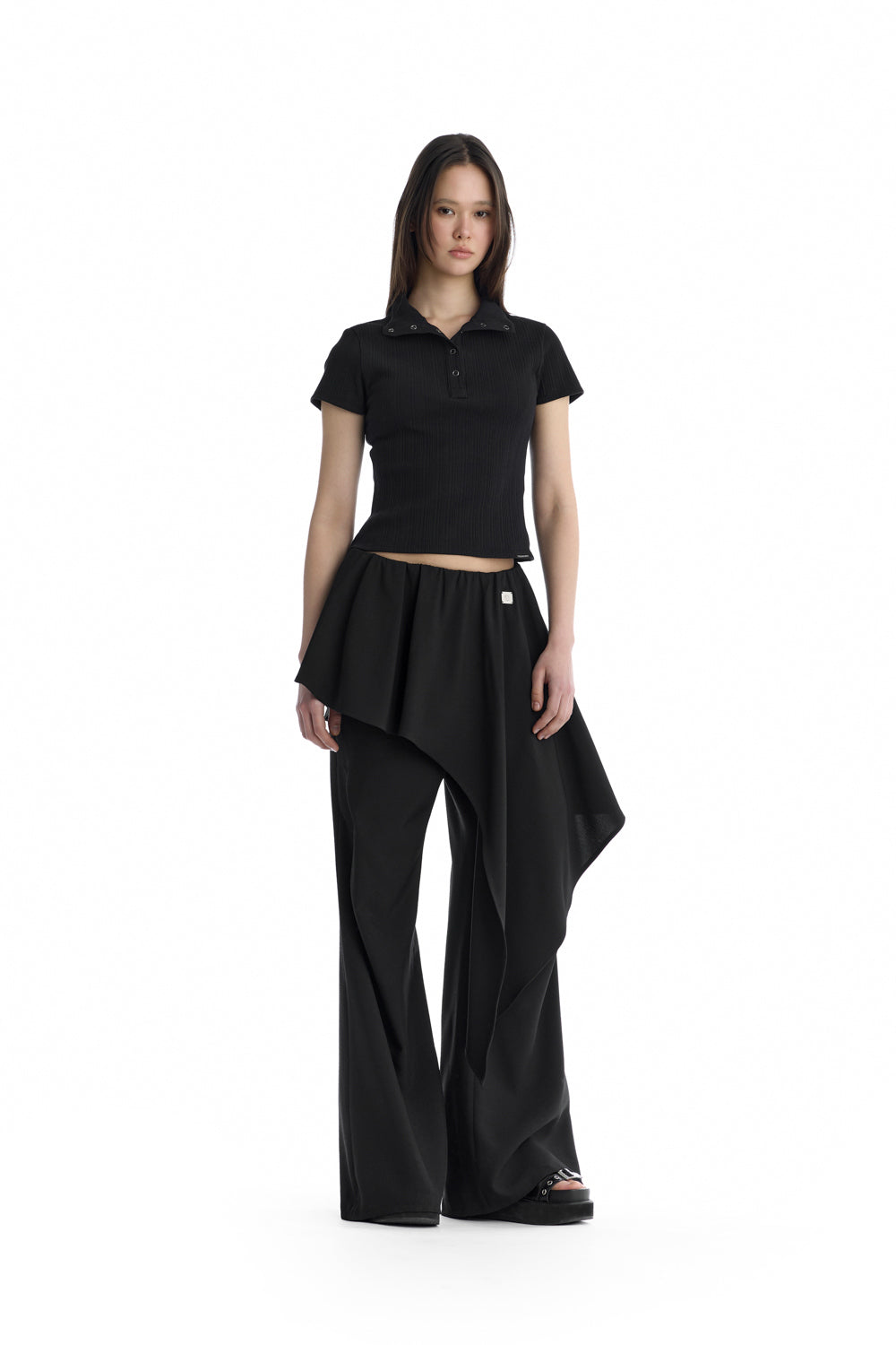 Treemingbird Layered Skirt Bootcut Trousers Black