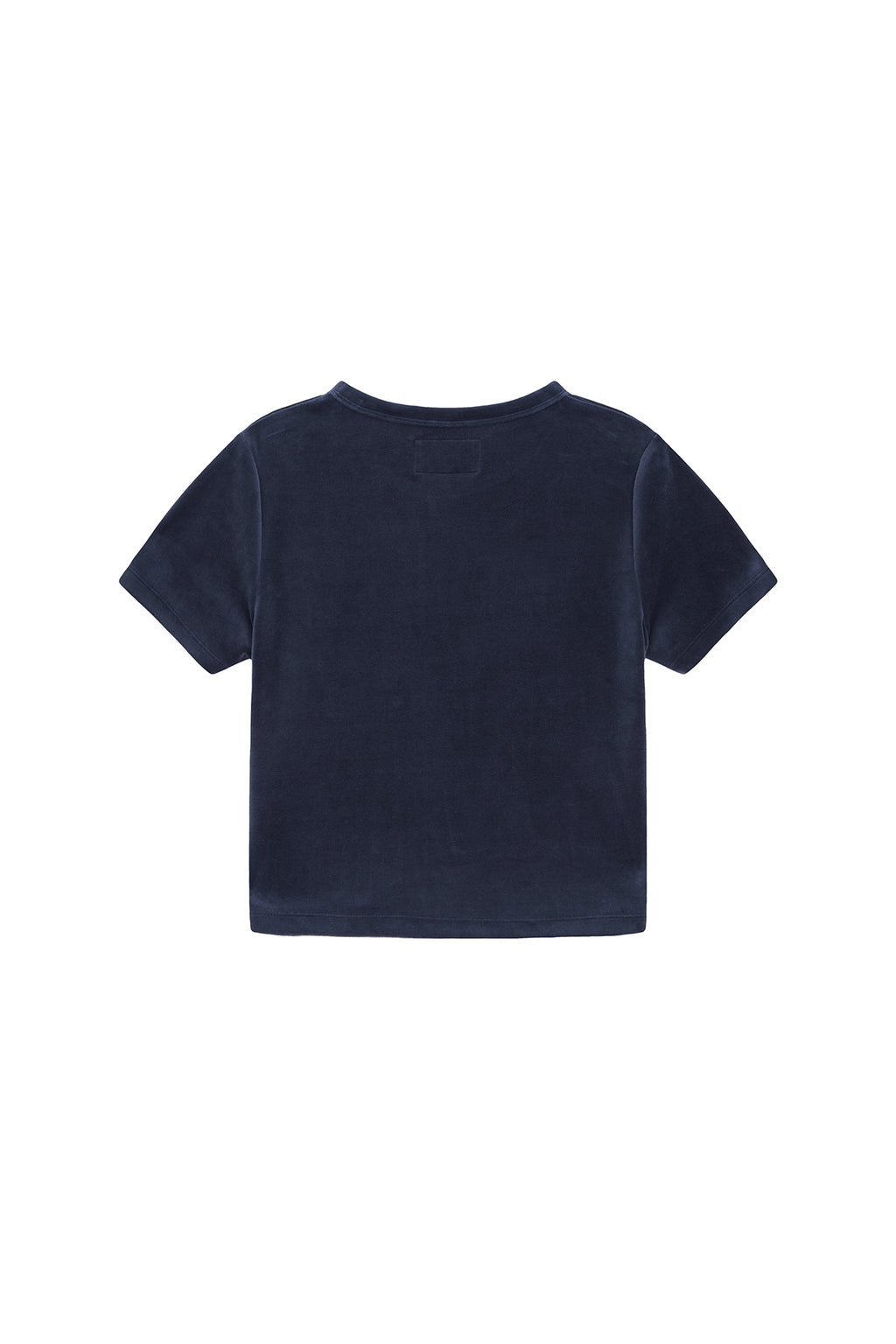 [matinkim] LOGO EMBOSS VELVET CROP TOP IN SMOKE BLUE