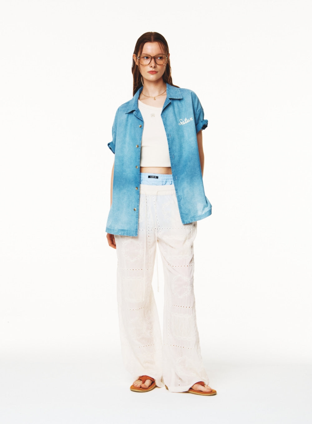 [satur] (W) Unbalance Neck Line Layered Sleeveless Top - Cream