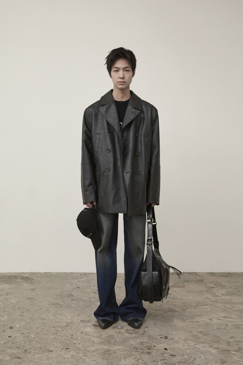 [matinkim] FAUX LEATHER DOUBLE JACKET FOR MEN IN BLACK