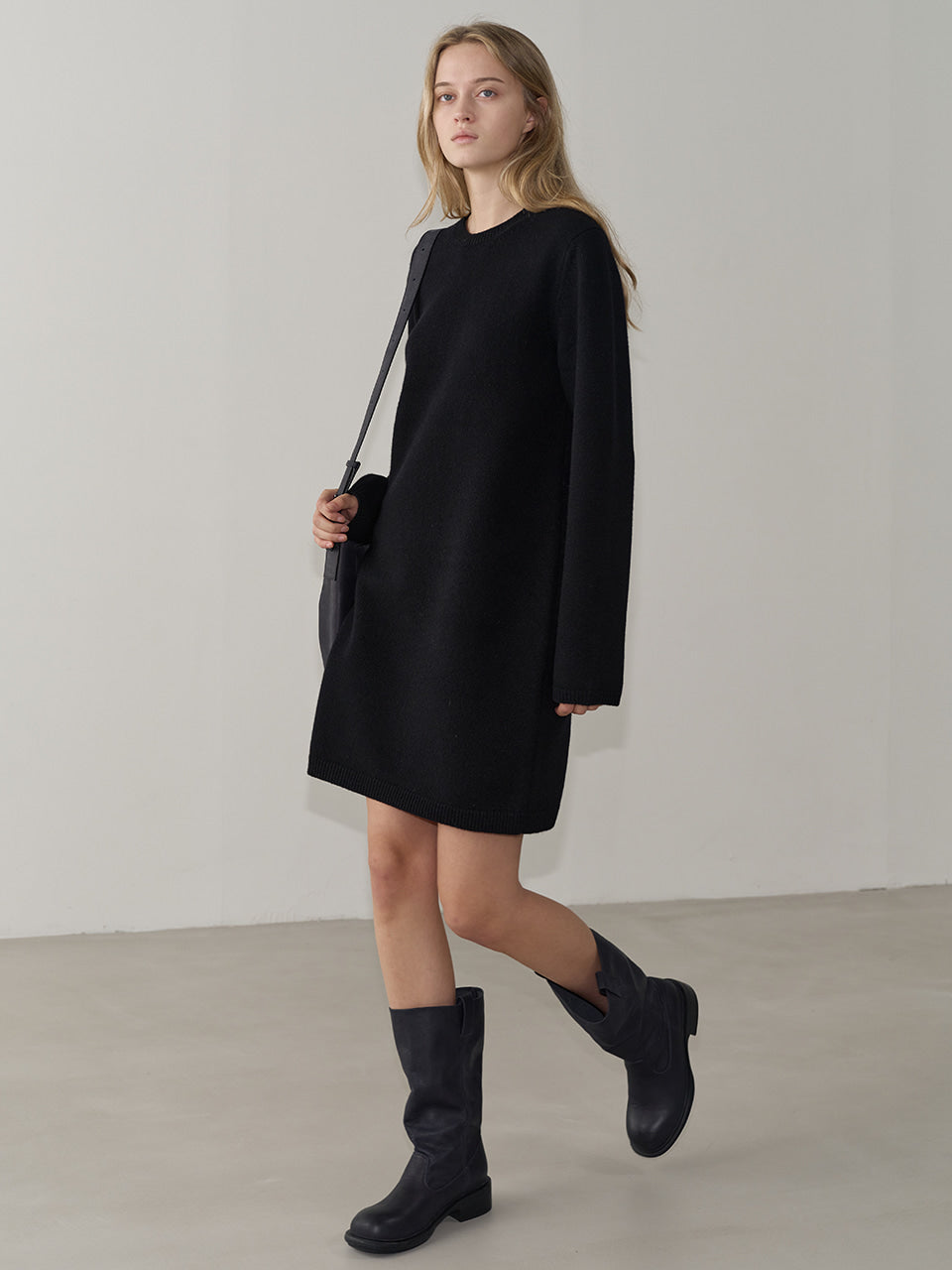 Facade Pattern 90S Knitwear Long Sleeve Dress black
