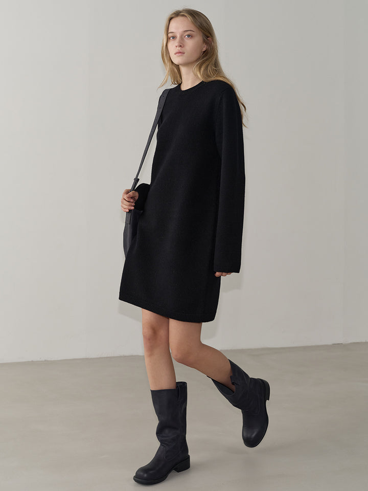 Facade Pattern 90S Knitwear Long Sleeve Dress black