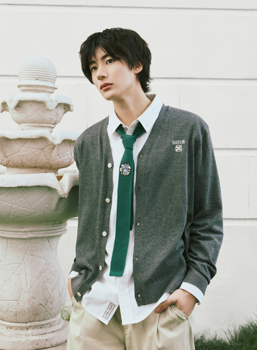 Satur Loren Linen Blend Cardigan - Charcoal