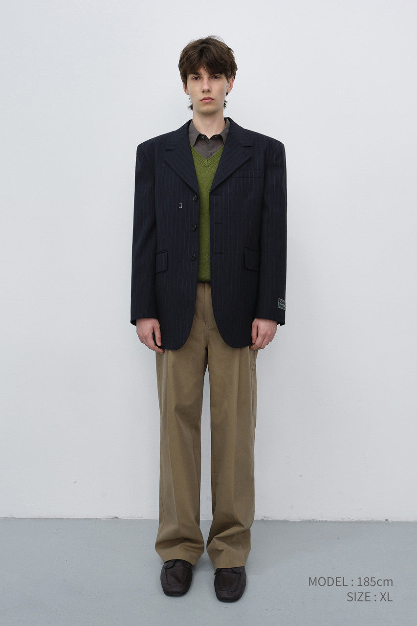 Dunst Unisex Refined Masculine Wool Blazer Navy Stripe