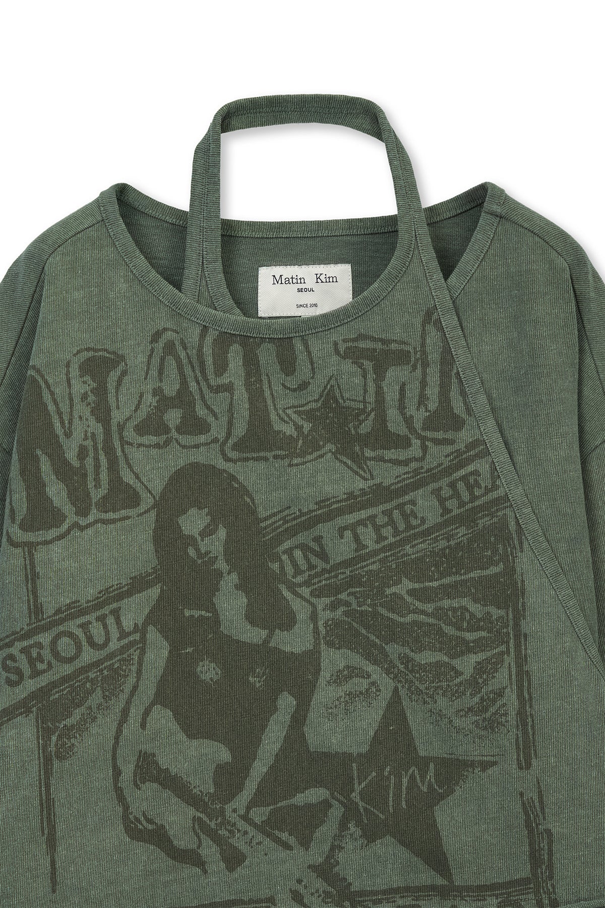 Matinkim Vintage Graphic Layered Top IN Khaki