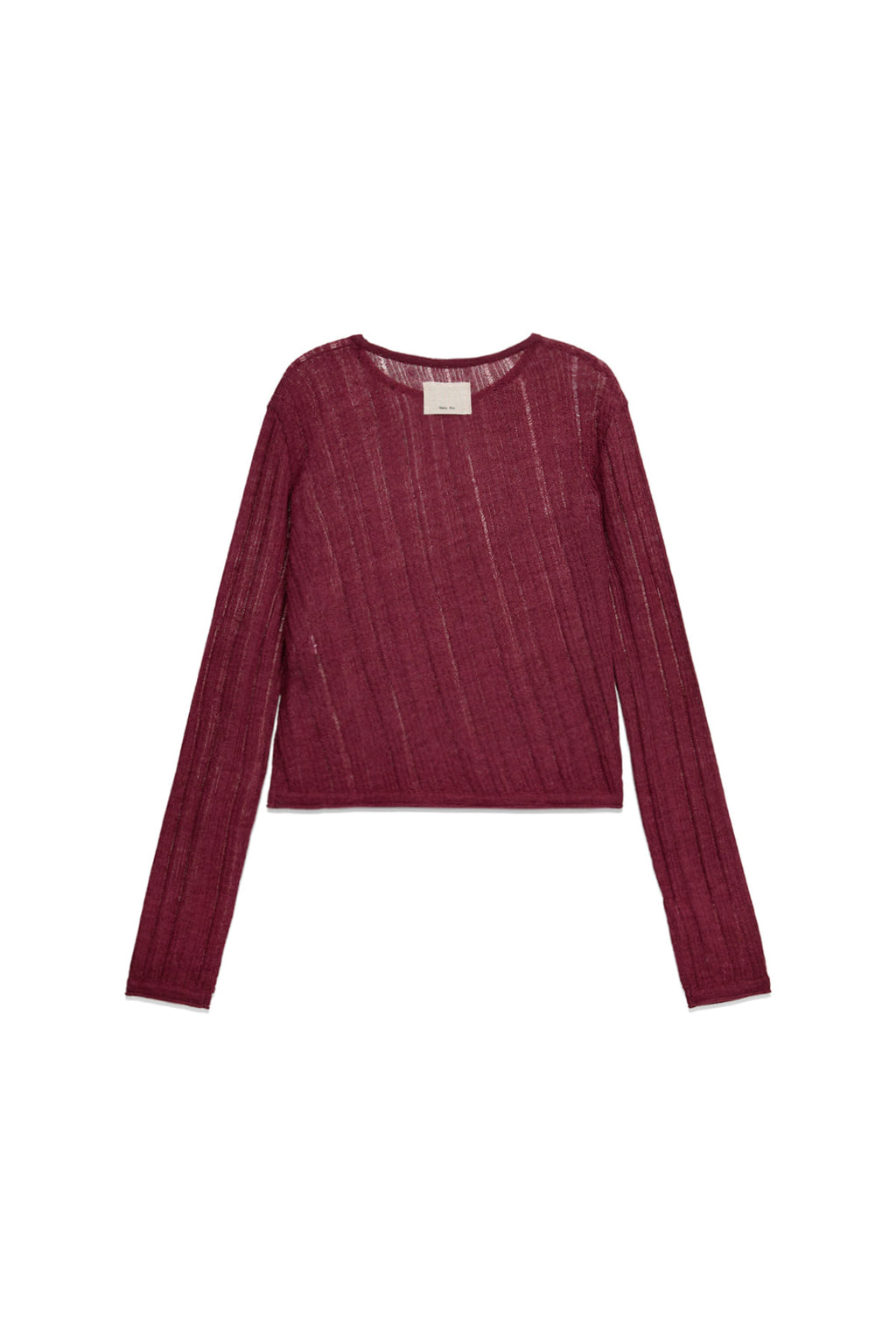 [matinkim] DIAGONAL TEXTURE KNIT TOP IN BURGUNDY