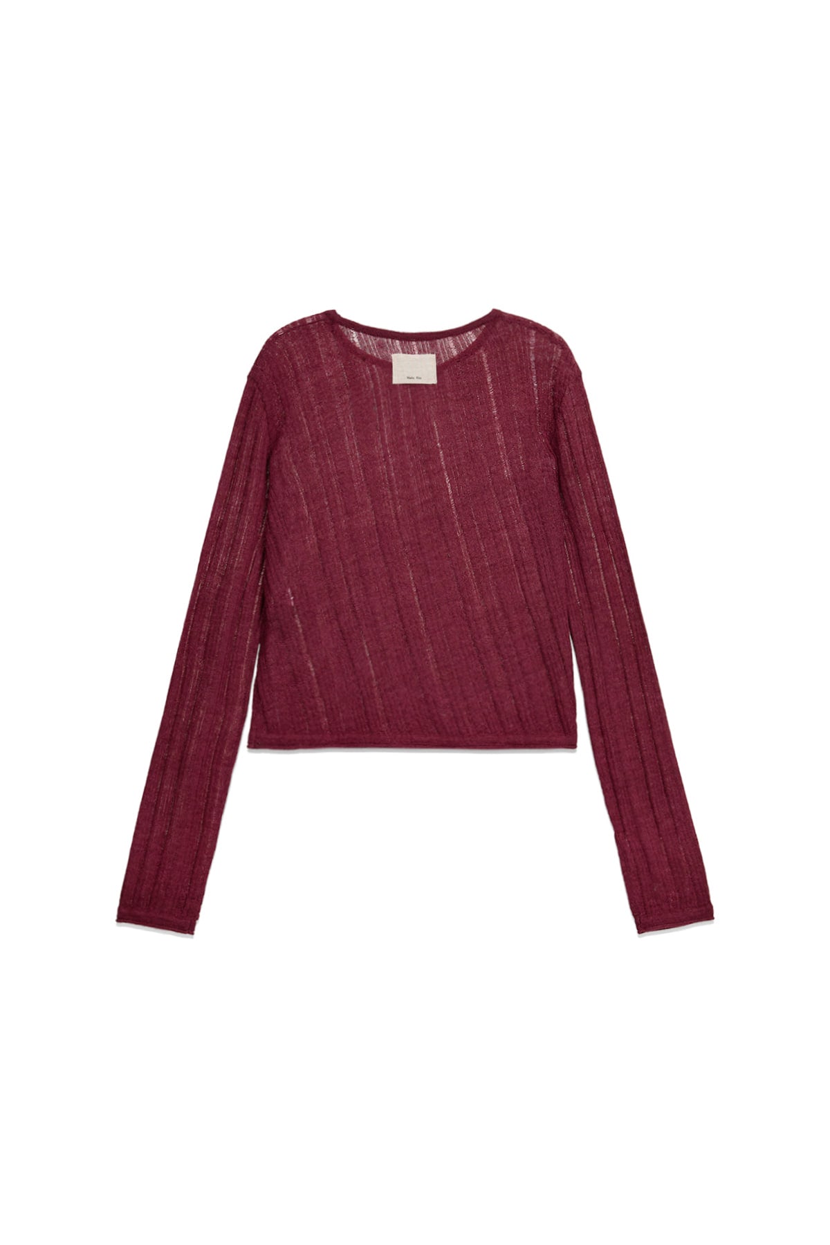 [matinkim] DIAGONAL TEXTURE KNIT TOP IN BURGUNDY
