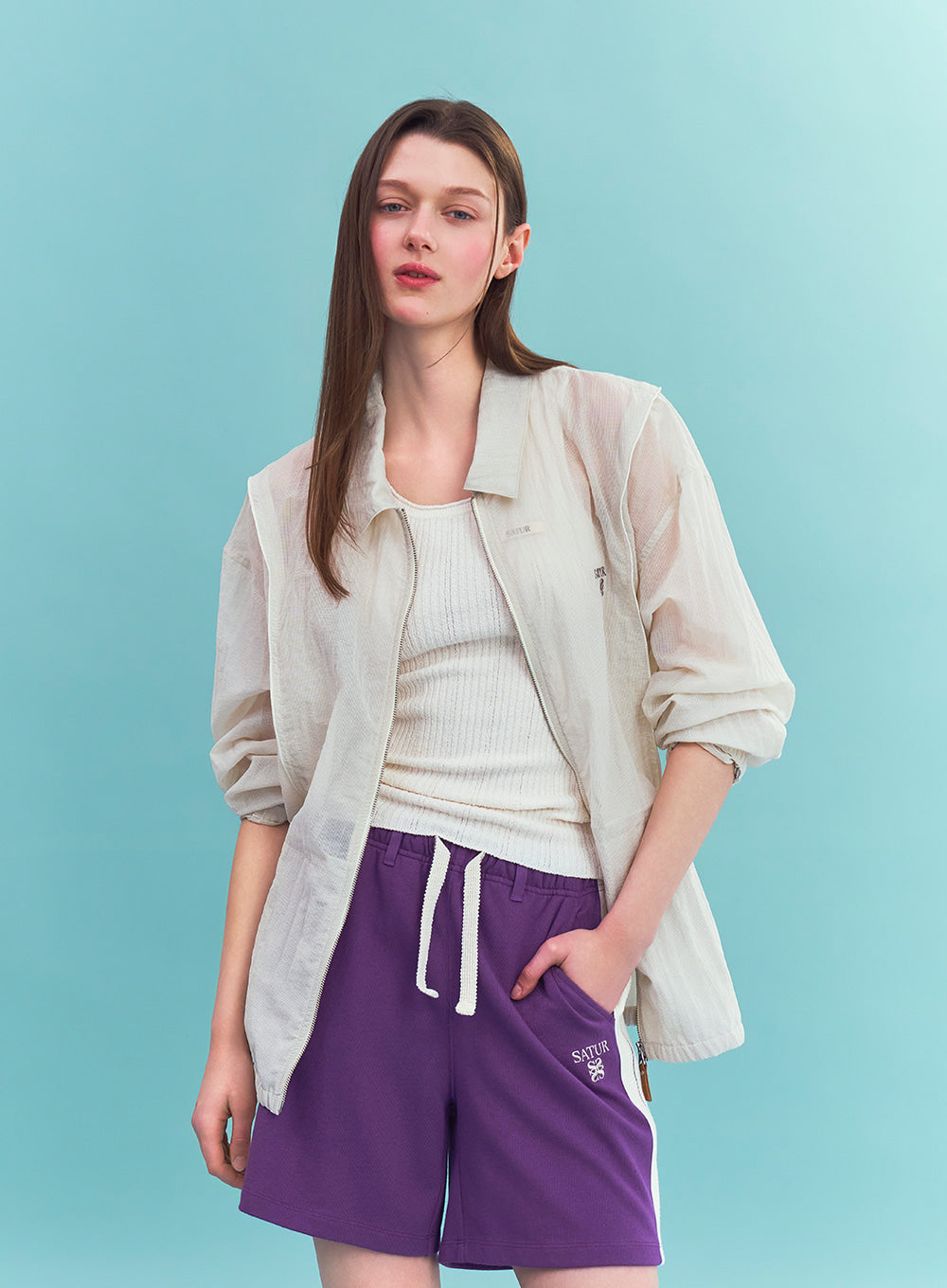 Satur Ripstop Piping Nylon Jacket - Cream